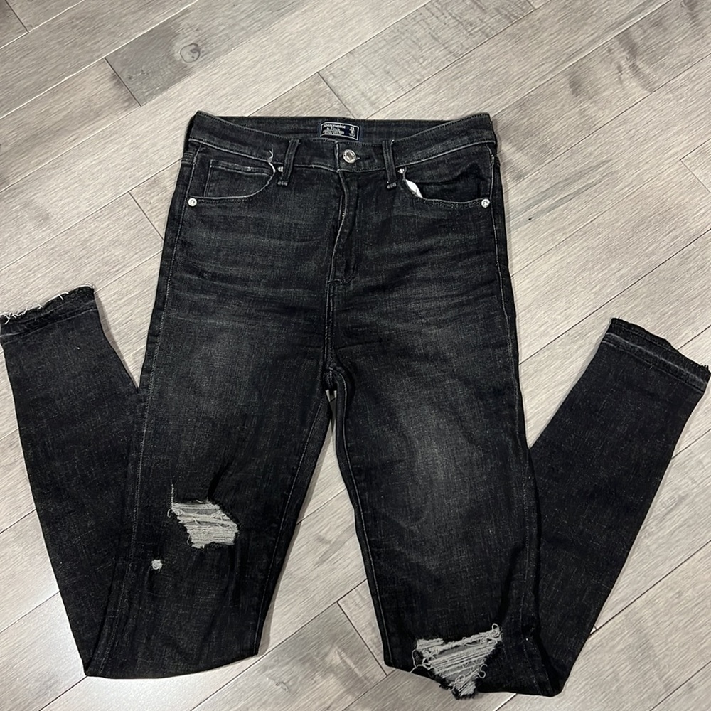 Abercrombie Black Distressed Super Skinny Jeans